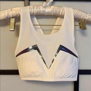 LUCAS HUGH London NWT White Iridescent Sports Bra | Holographic Mesh Crop Top